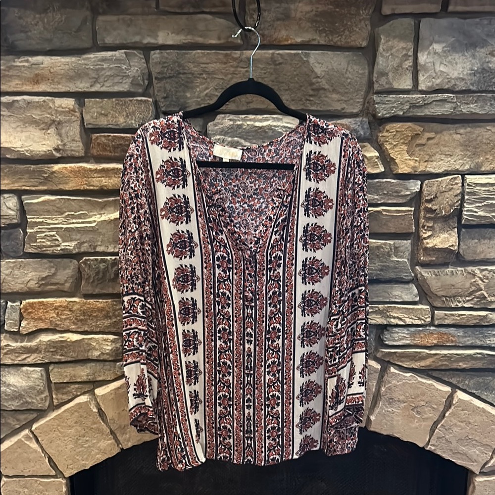 Lucy & Laurel Boho style 3/4 sleeve Floral Print Women's Top- Size 2X